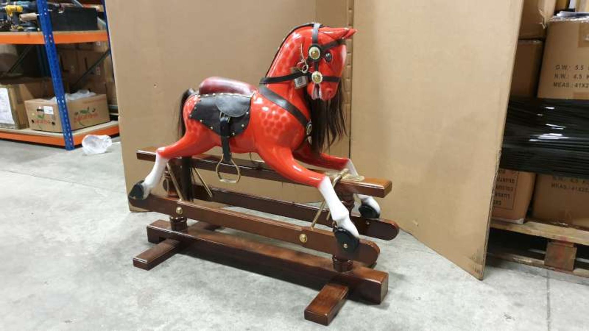 BRAND NEW SOLID MAHOGANY WOODEN RED ROCKING HORSE 110CM X 90CM X 45CM RRP £1000