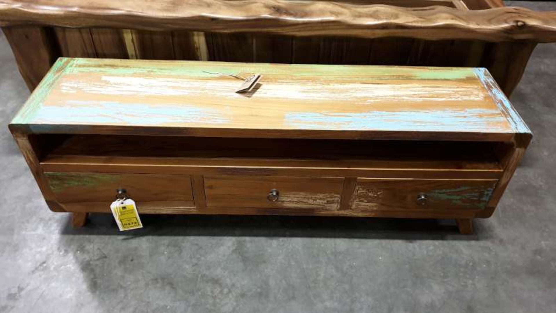 BRAND NEW SOLID TEAK WOODEN WARNA TV CABINET 3 DRAWER 120CM X 30CM X 40CM RRP £695