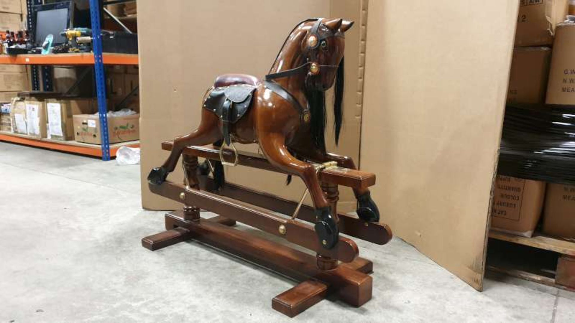 BRAND NEW SOLID MAHOGANY WOODEN BROWN ROCKING HORSE 110CM X 90CM X 45CM RRP £1000