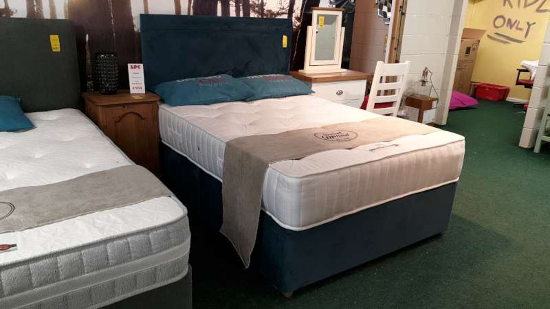 BLUE FABRIC DOUBLE BED COMPLETE WITH LAMBETH 800 MATTRESS TOTAL RRP £849