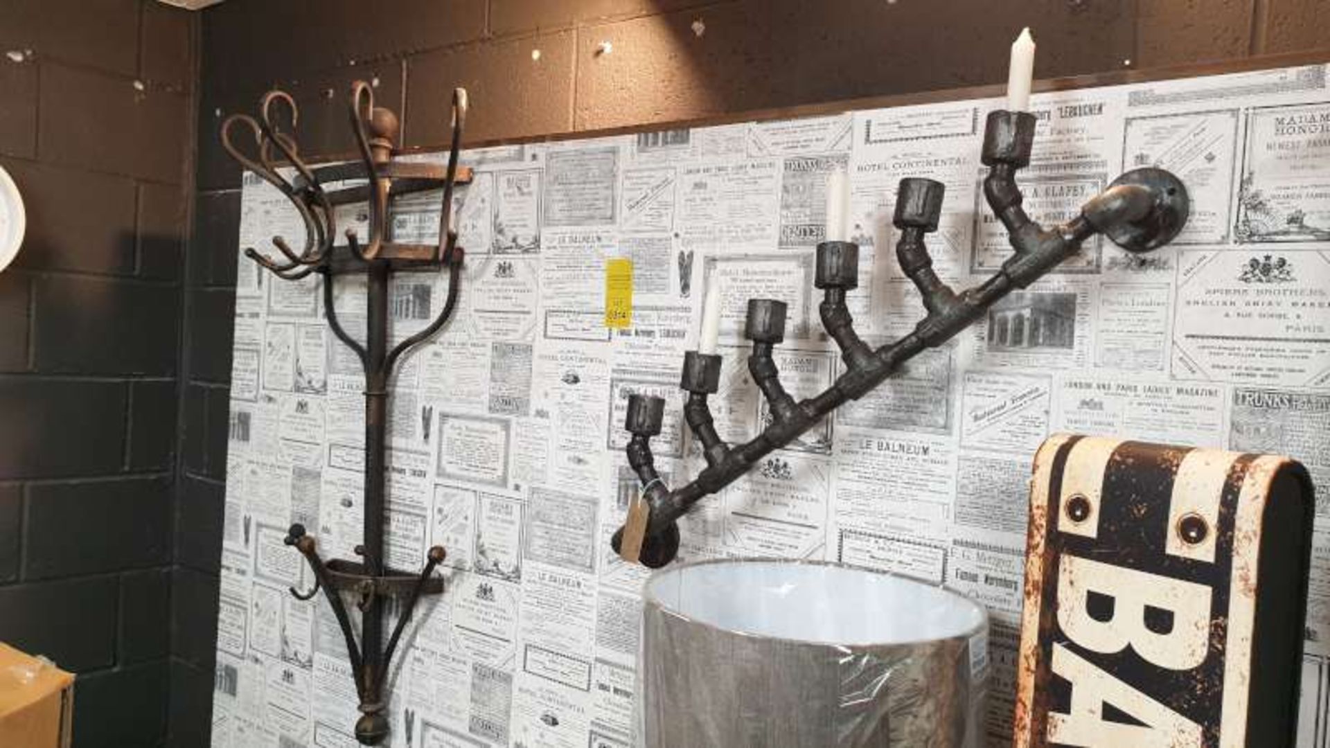 WALL MOUNTED METAL HAT / COAT STAND PLUS A 6 ENTRY QUIRKY PIPE STYLE CANDLEHOLDER TOTAL RRP £164