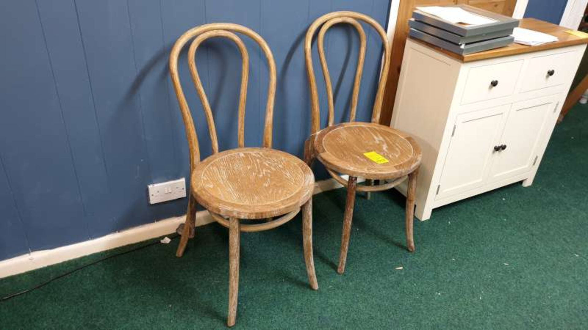 2 X WOODEN FARMHOUSE STYLE CHAIRS WASHED EFFECT FINISH RRP £198