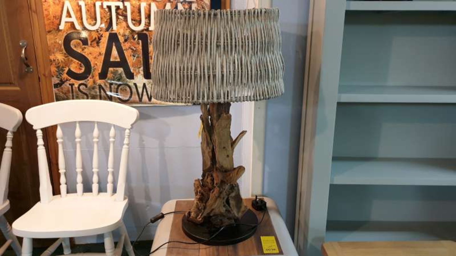 ARBANAS WOOD BASE TABLE LAMP WITH A REED SHADE 80CM HIGH RRP £199