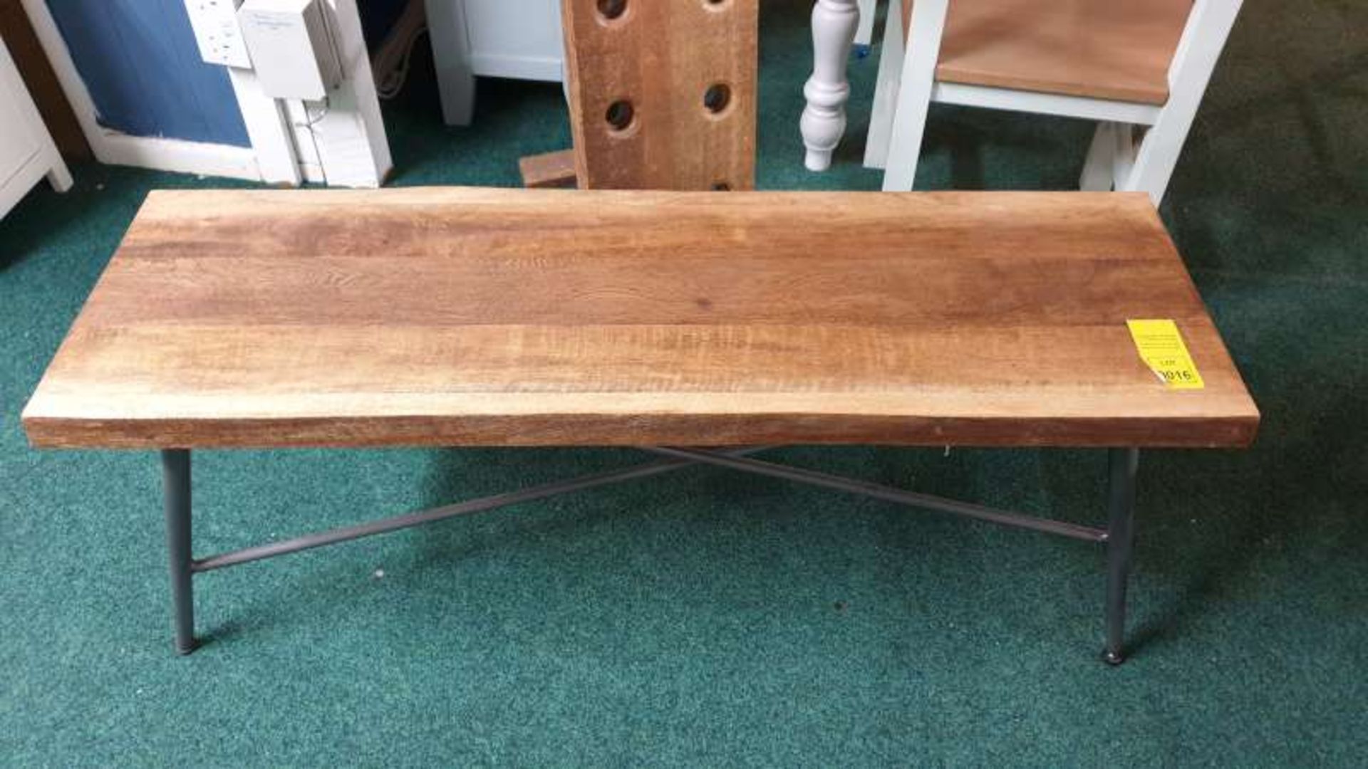 SOLID WOODEN 2 SEATER BENCH WITH METAL FRAMED LEGS RRP £219