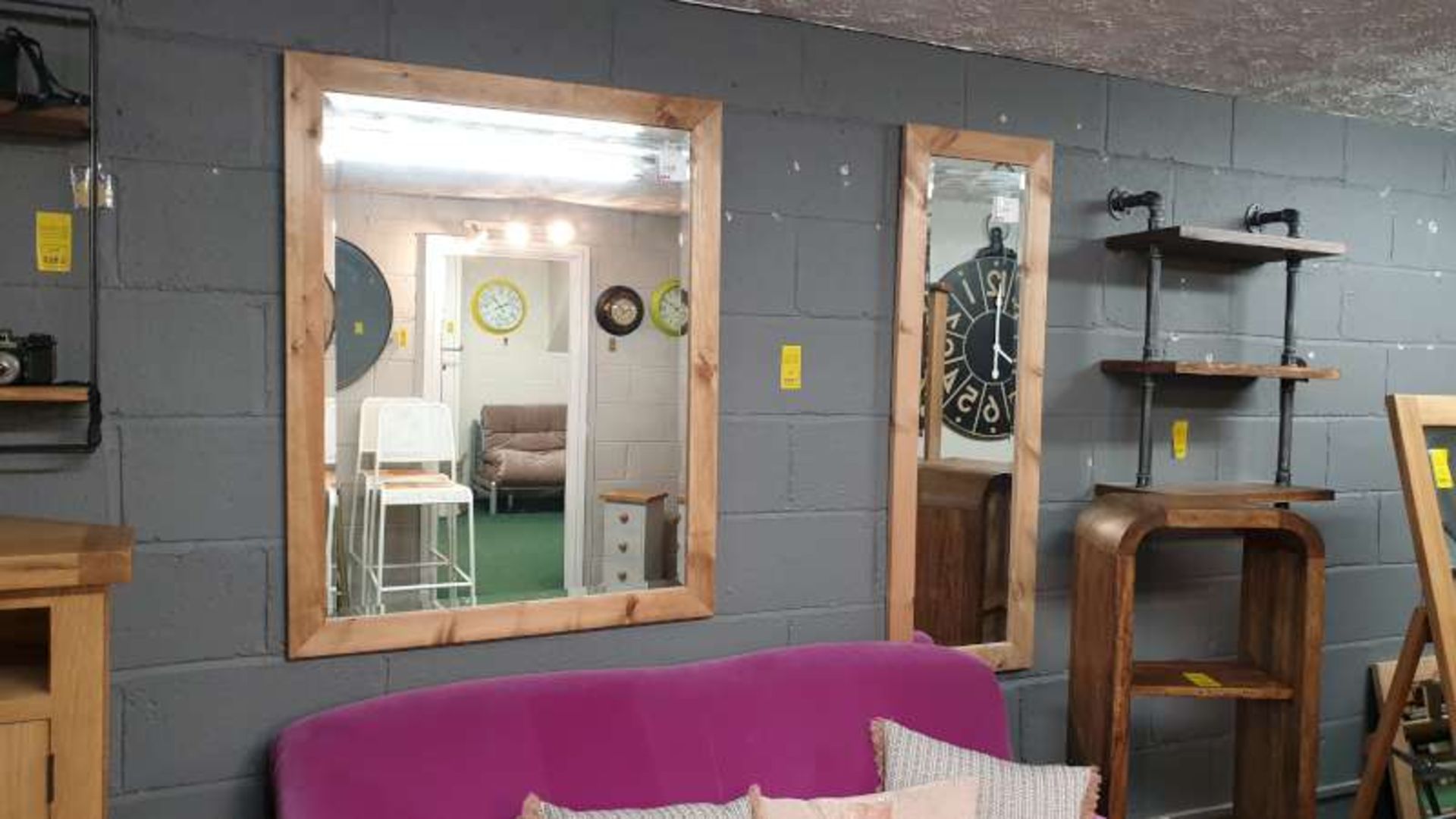 2 X WOODEN MIRRORS WITH BEVELLED GLASS 115 X 90CM AND 135 X 43CM TOTAL RRP £118