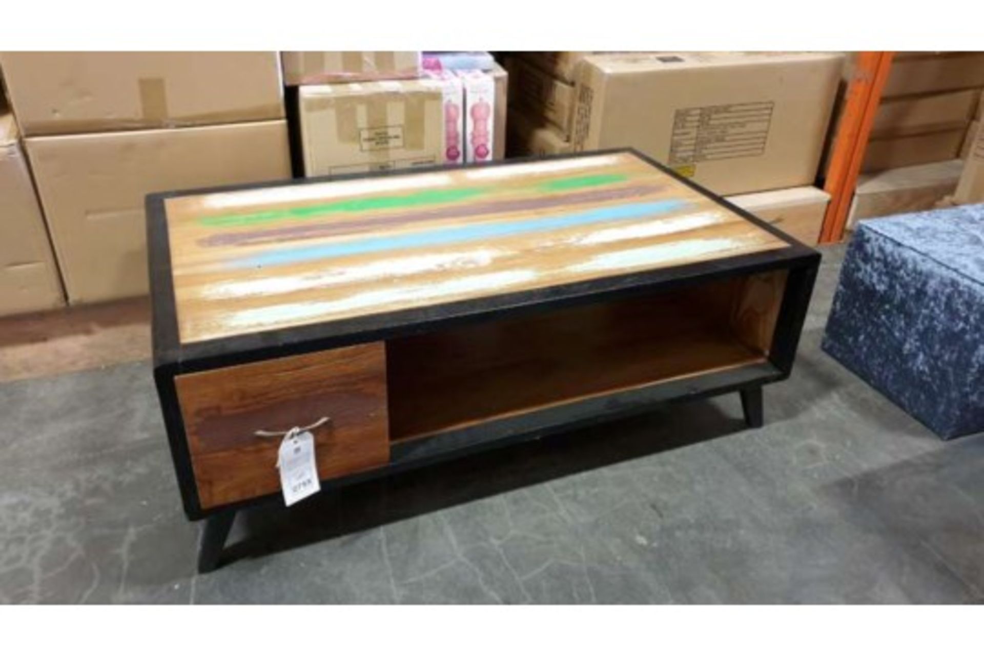 BRAND NEW SOLID TEAK WOODEN WARNA 2 DRAWER COFFEE TABLE SIZE 120CM X 70CM X 45CM RRP 995.00 ( PLEASE