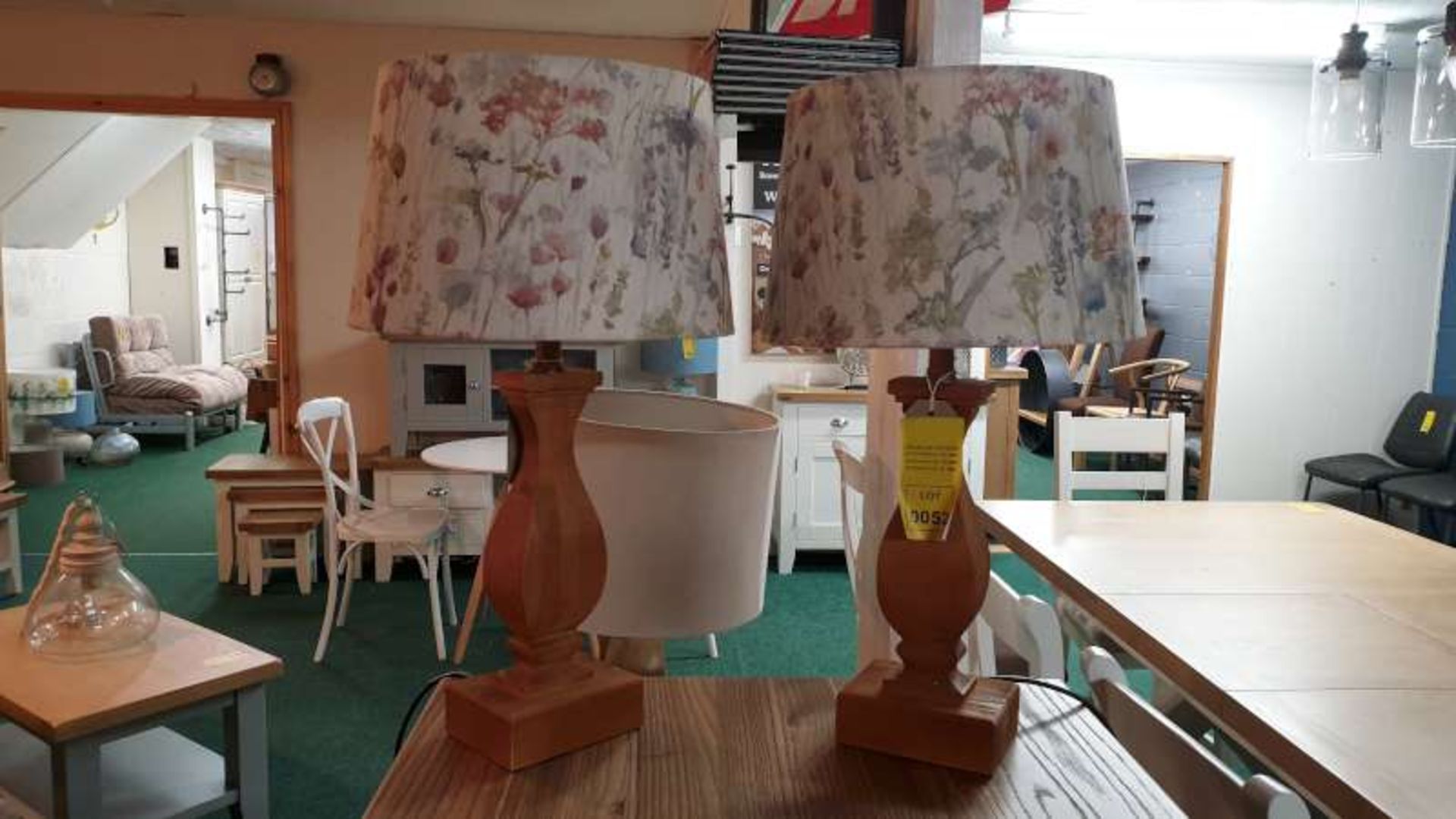 PAIR OF VICTOR WOODEN BASE BEDSIDE LAMP WITH FLORAL SHADES RRP £258 PAIR