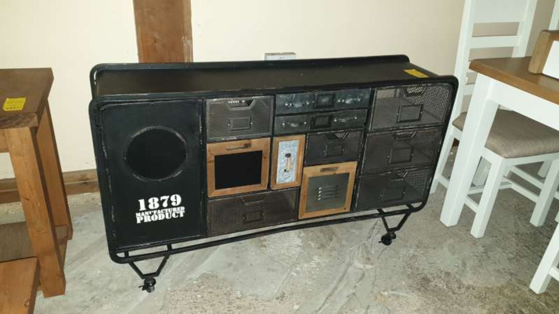 BLACK INDUSTRIAL STYLE SIDEBOARD ON WHEELS 125 X 30 X 78CM HIGH RRP £499