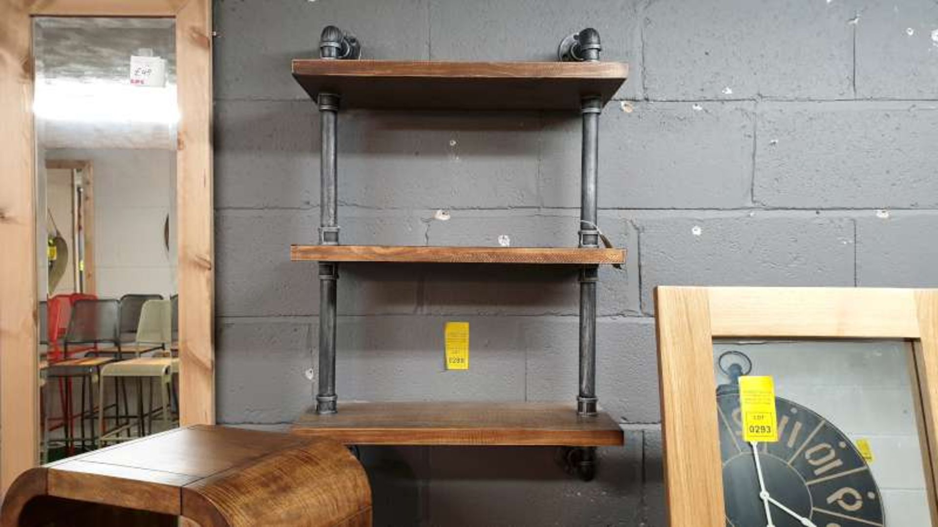 SILVER PIPE DESIGN WALL SHELF UNIT WITH 3 WOODEN SHELVES RRP £149