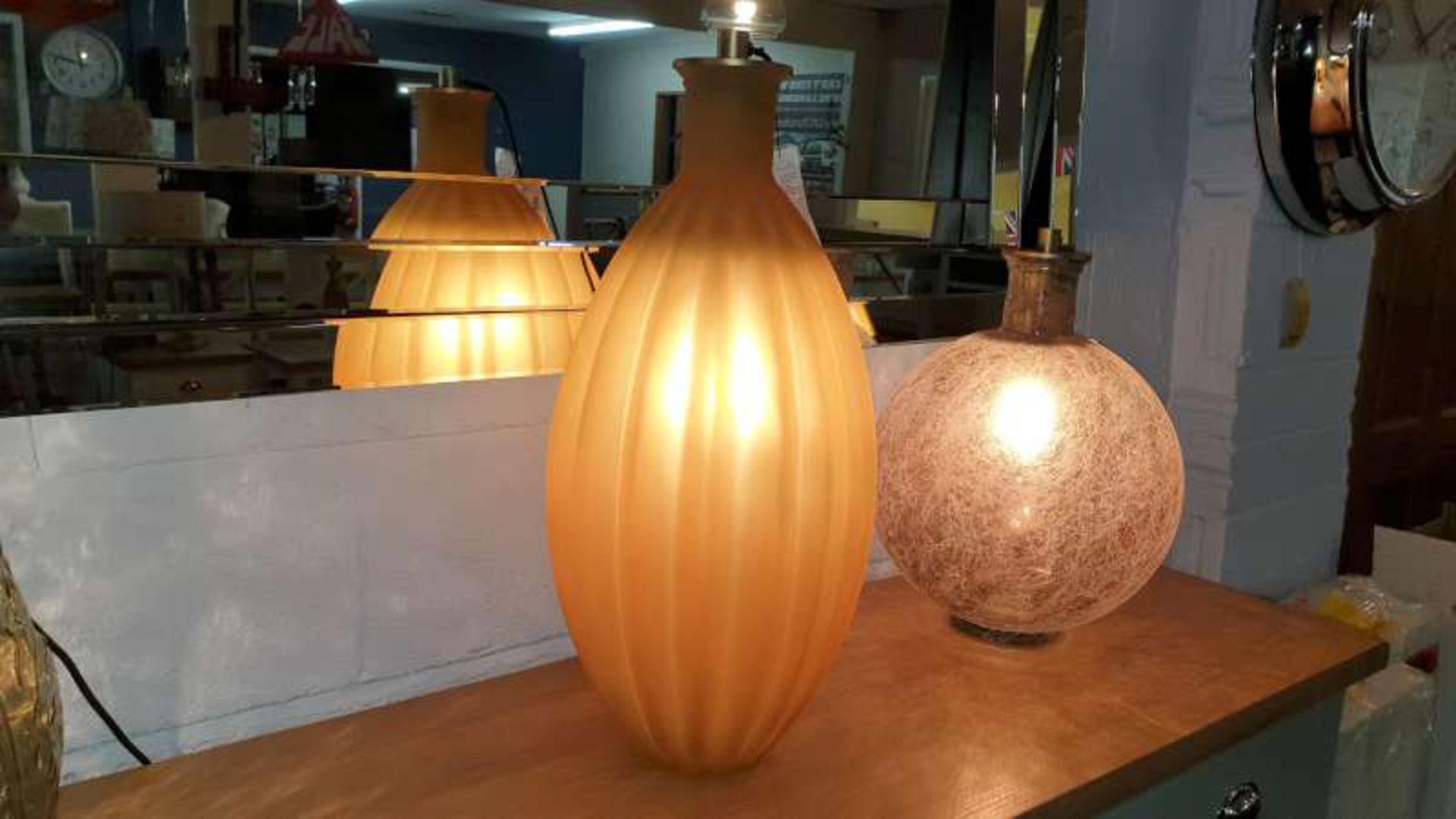 BURNT ORANGE GLASS LAMP WITH INVERTED FITTING RRP £115