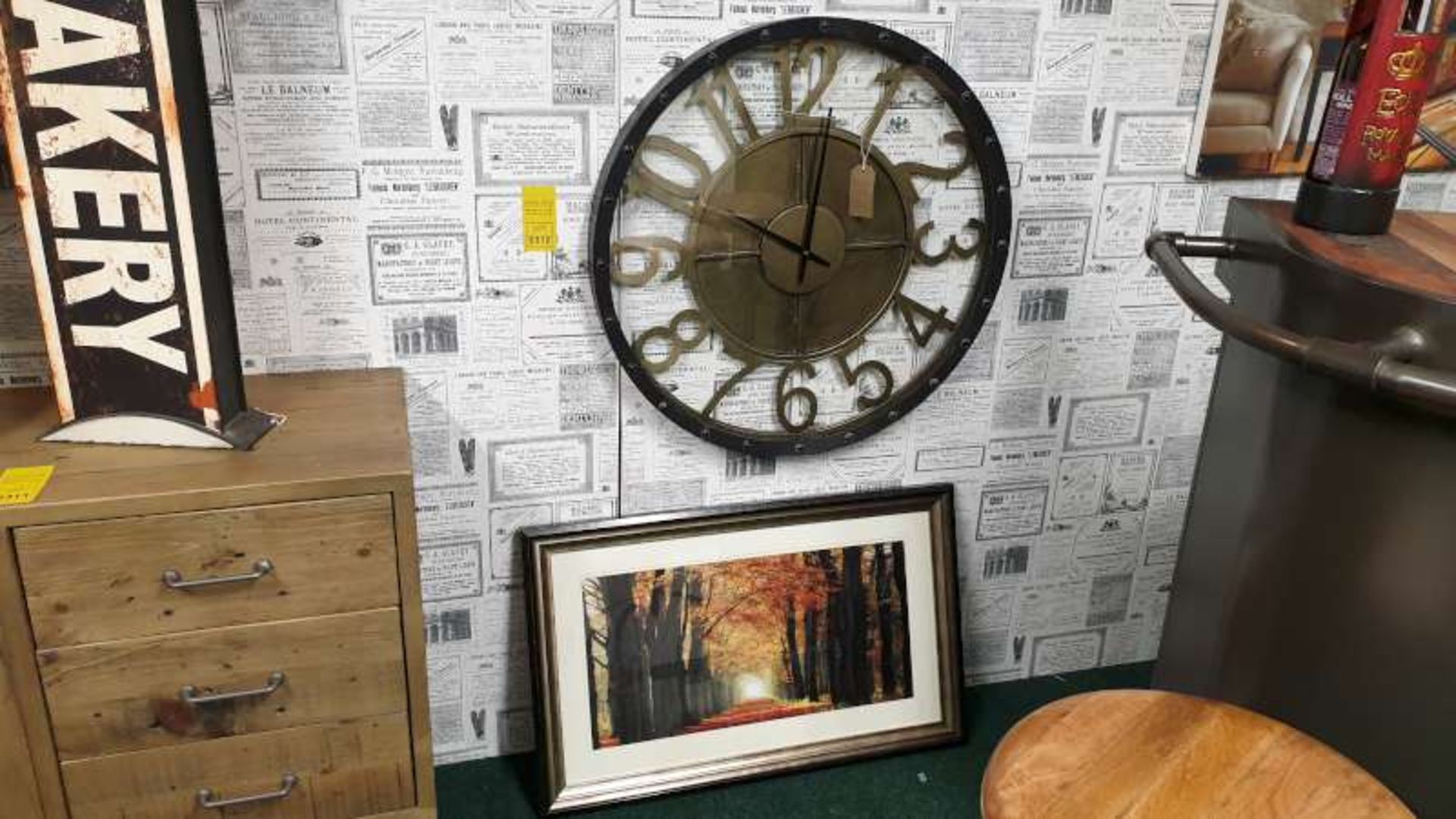 2 TONE METAL WALL CLOCK 70CM DIA PLUS A WOODLAND FRAMED PRINT 80 X 50CM TOTAL RRP £175