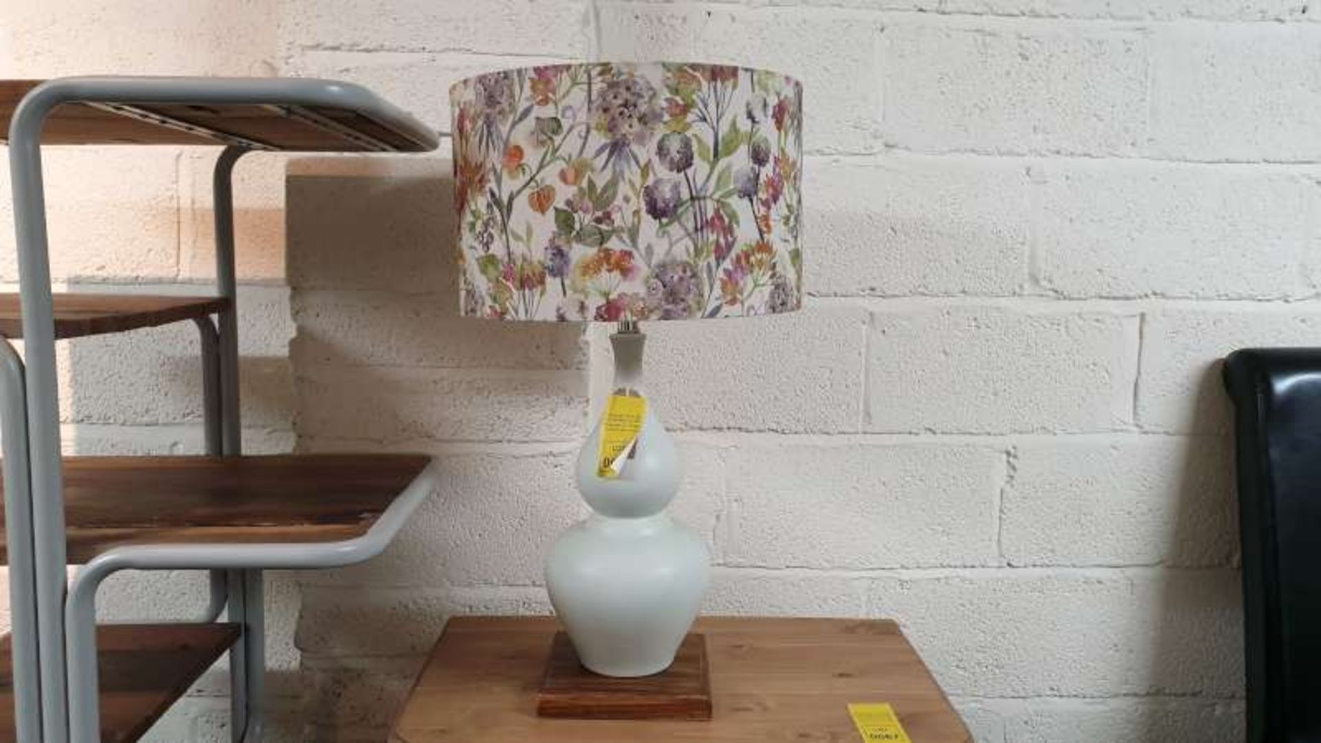 LAMP BASE ON WOODEN PLINTH WITH FLORAL PATTERNED SHADE RRP £199