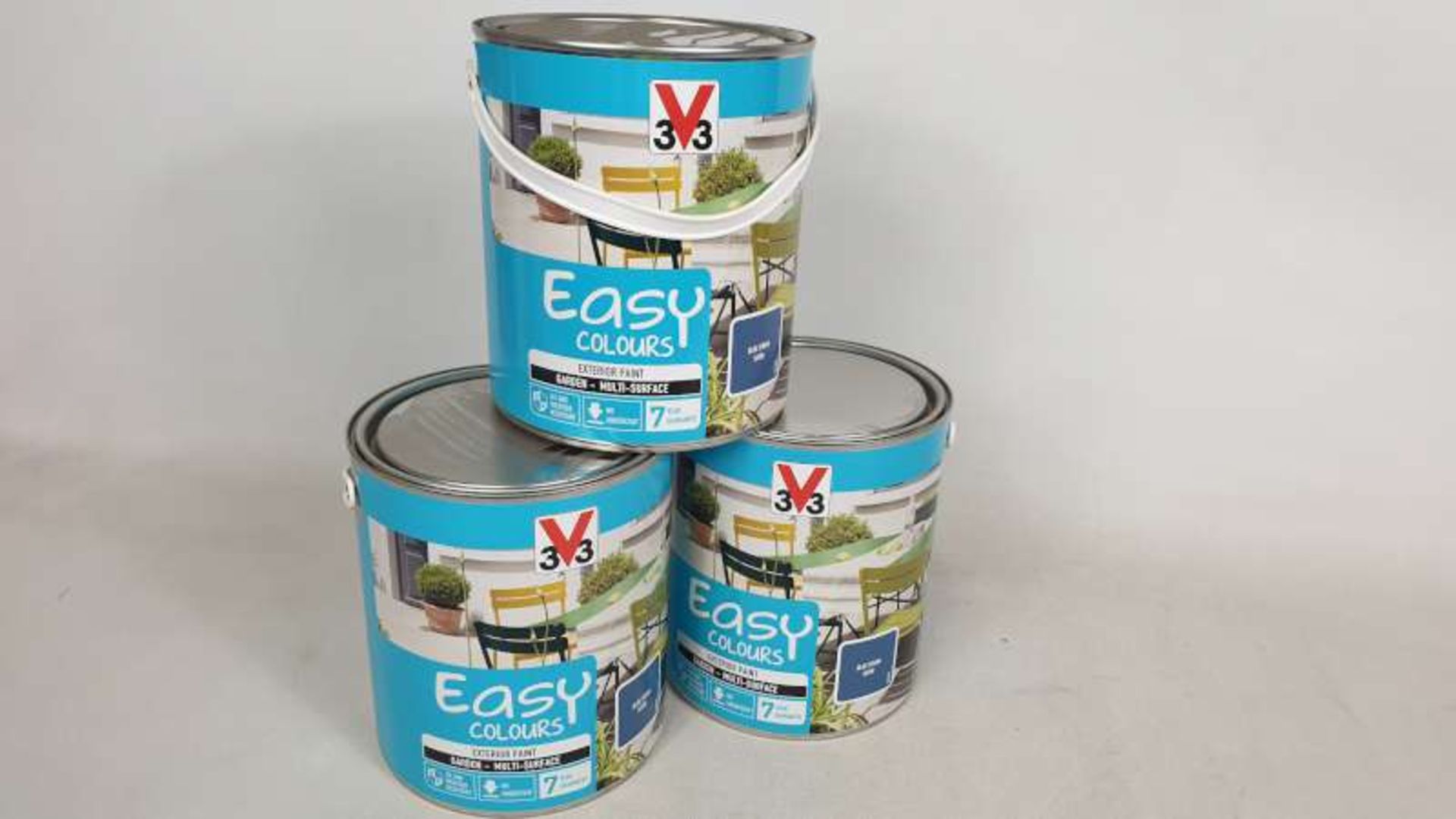 10 X BRAND NEW 2.5 LITRE V33 EASY COLOURS EXTERIOR PAINT COLOUR BLUE STORM SATIN