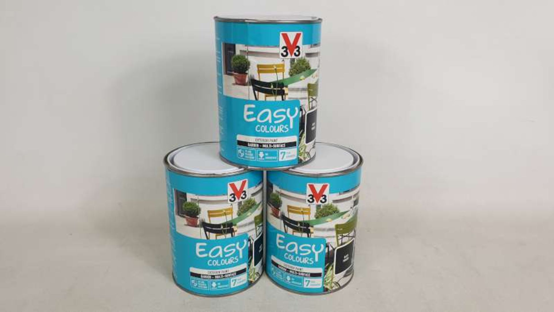 20 X 1.5 LITRE TINS OF 3V3 EASY COLOUR EXTERIOR PAINT COLOUR BLACK POWDER