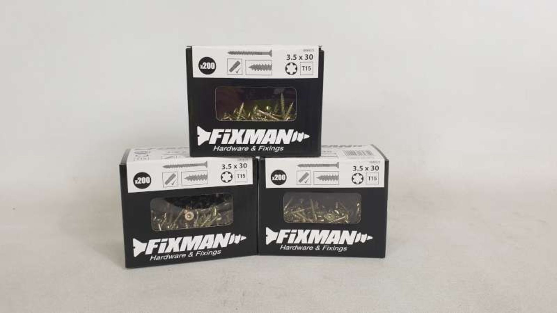 25 X PACKS OF 200 FIXMAN SCREWS SIZE 3.5 X 3.0 IN 1 BOX