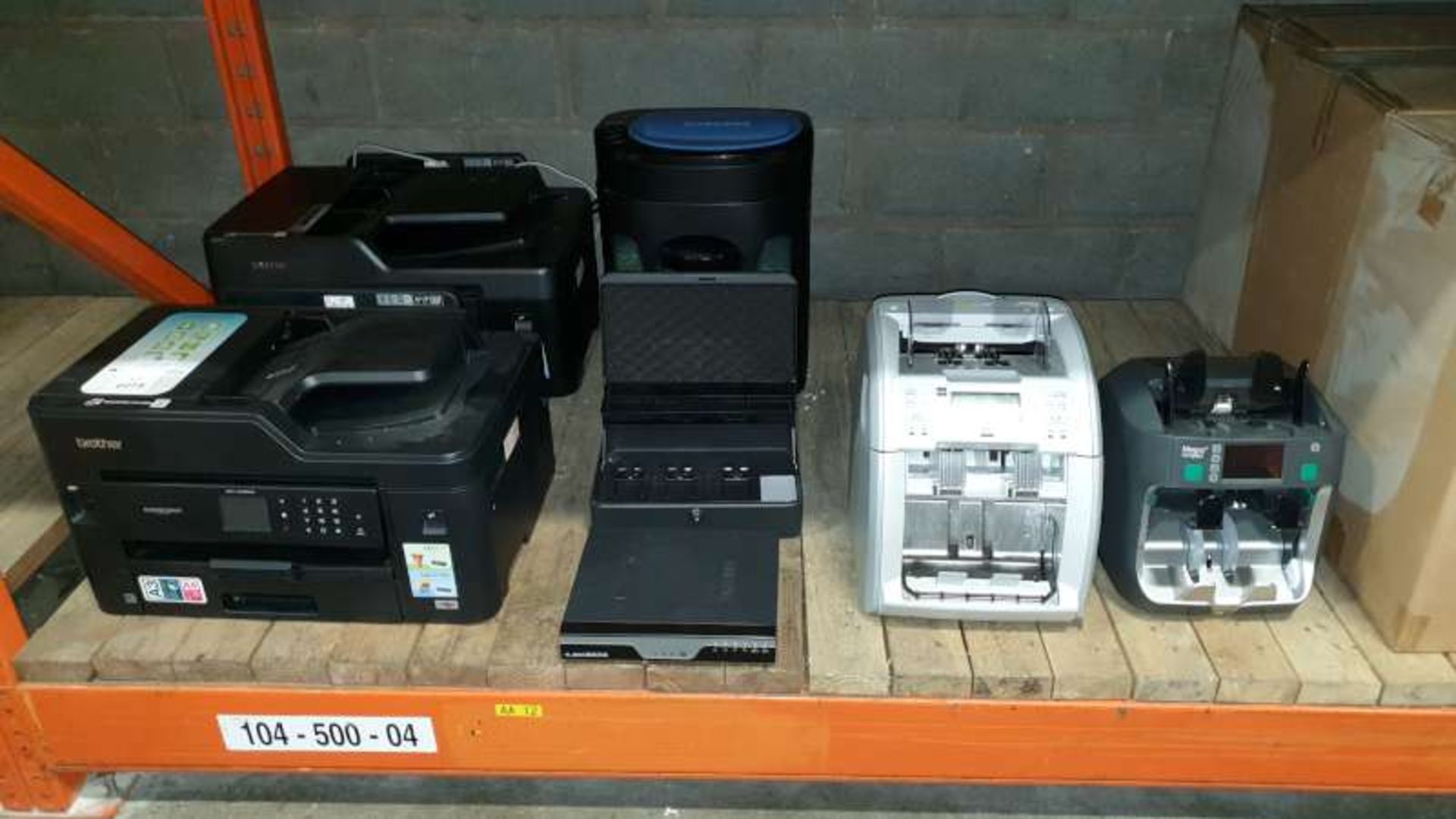 LOT CONTAINING 2 X BROTHER PRINTERS, PAPER SHREDDER, CASH BOX, NETWORK VIDEO RECORDER, 2 X MONEY