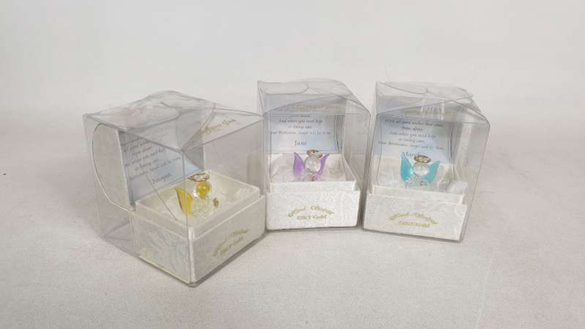 90 X BRAND NEW BOXED HAND SCULPTURED 22KT GOLD BIRTHSTONE ANGELS WITH CERTIFICATION OF