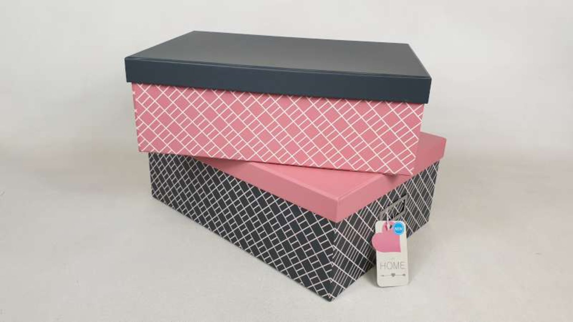 16 X BRAND NEW BOXED SET OF 2 PINK NEO PINK AND GREY STORAGE BOXES IN 2 BOXES