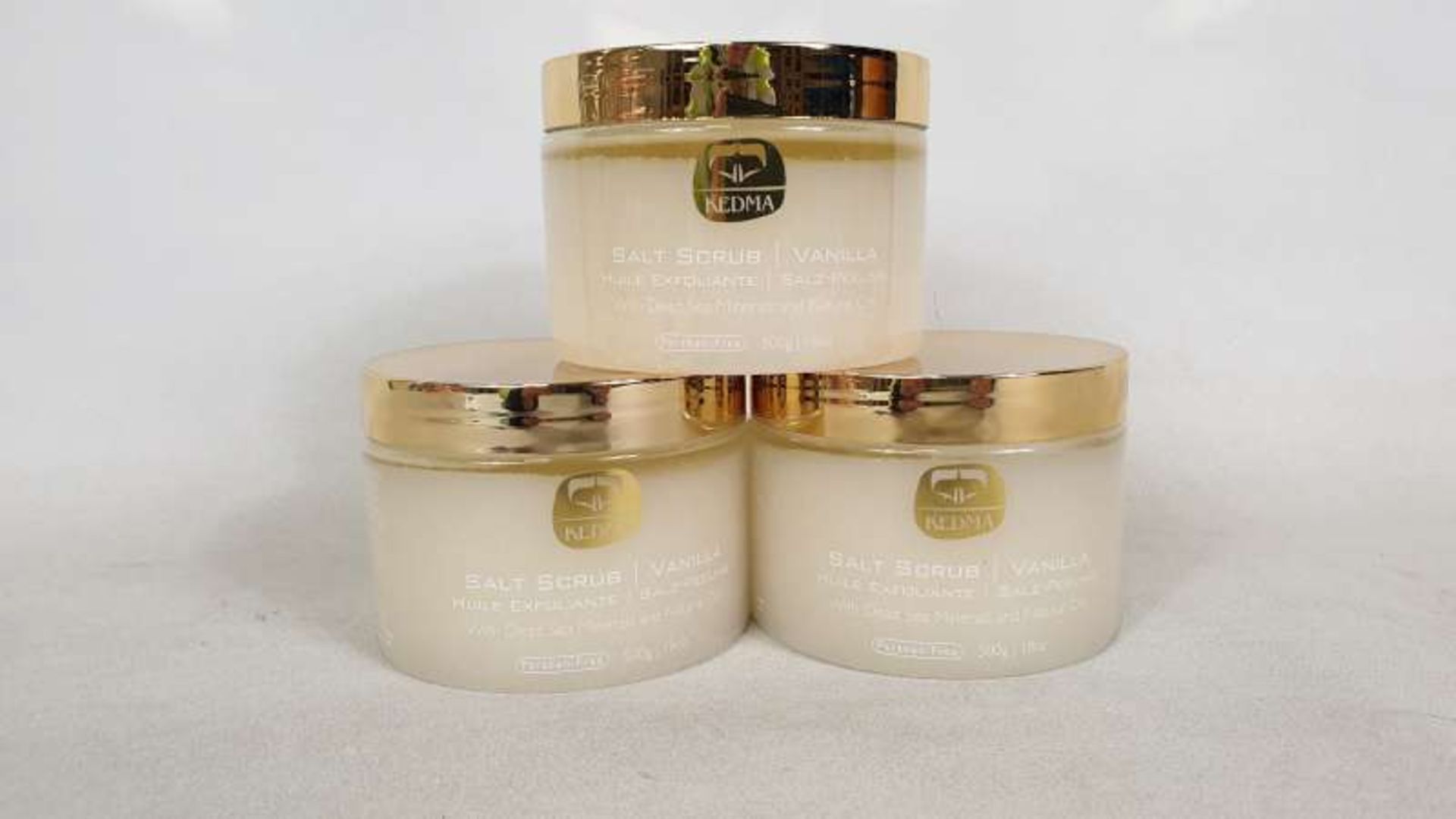 12 X BRAND NEW KEDMA VANILLA SALT SCRUB 500G WITH DEAD SEA MINERALS AND NATURAL OILS