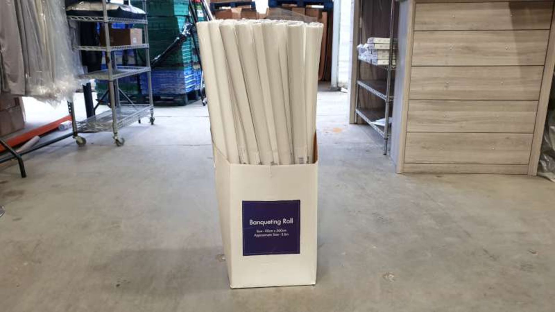 360 X BANQUETING ROLLS SIZE 90CM X 360CM IN 10 BOXES