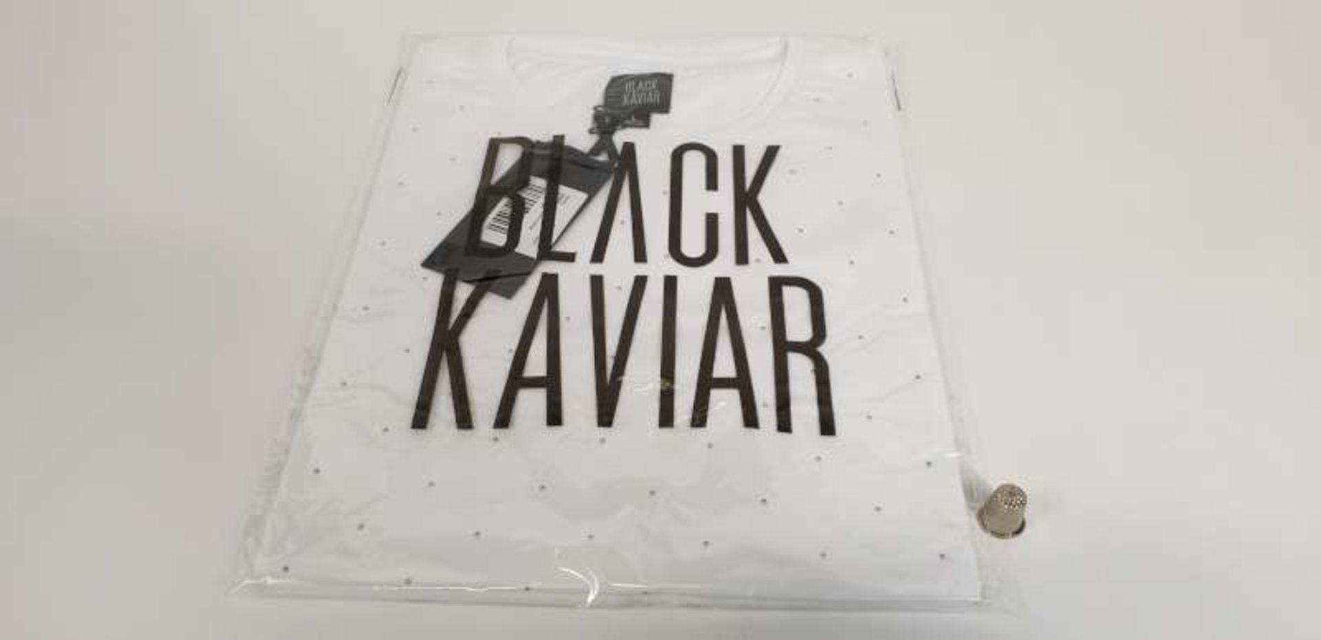 10 X BRAND NEW BLACK KAVIAR T SHIRTS IN WHITE WITH CRYSTALS IN VARIOUS SIZES