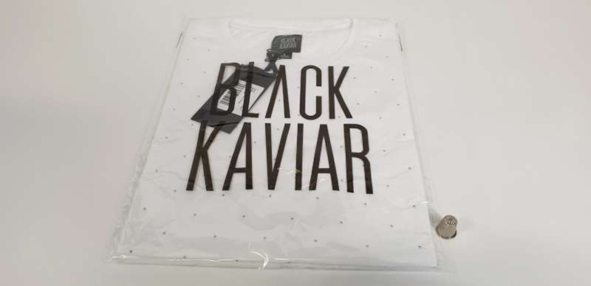 10 X BRAND NEW BLACK KAVIAR T SHIRTS IN WHITE WITH CRYSTALS IN VARIOUS SIZES