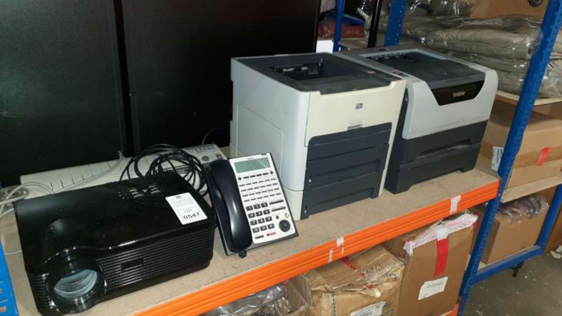LOT CONTAINING HP AND BROTHER PRINTER, NEC OFFICE TELEPHONE, LAMINATOR, HD PROJECTOR