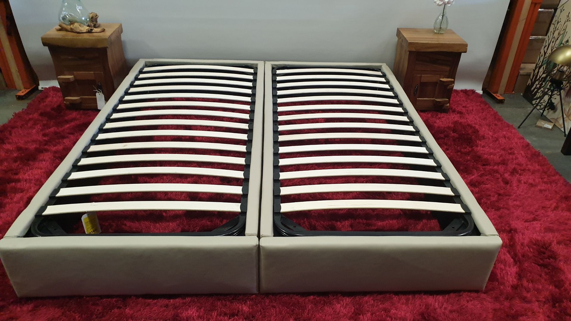 BRAND NEW RIYADH PROJECT GREY LEATHER DOUBLE BED BASE. RRP £795.00