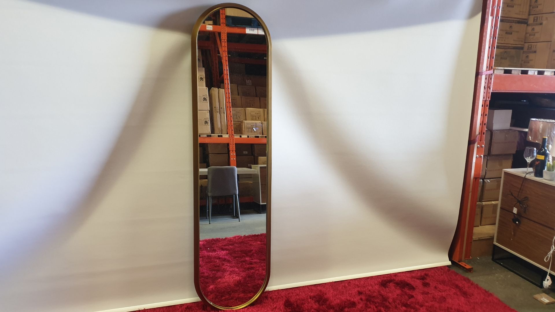 BRAND NEW BOXED LARGE GOLD TRIM WALL MIRROR WITH HANGING BARCKETS SIZE 500 X 96 X 1950 MM RRP £399.