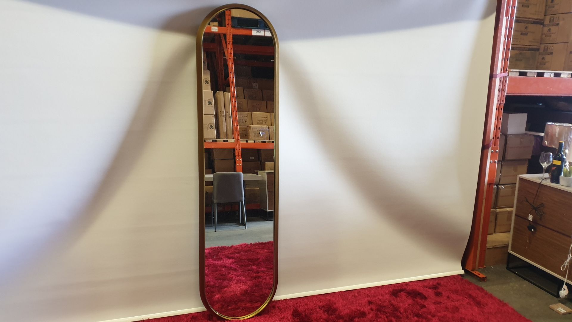 BRAND NEW BOXED LARGE GOLD TRIM WALL MIRROR WITH HANGING BARCKETS SIZE 500 X 96 X 1950 MM RRP £399.