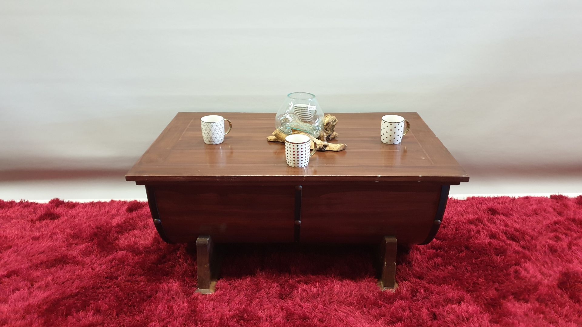 BRAND NEW TEAK WOODEN BARREL STORAGE COFFEE TABLE SIZE 1100 X 700 X 650 RRP £895