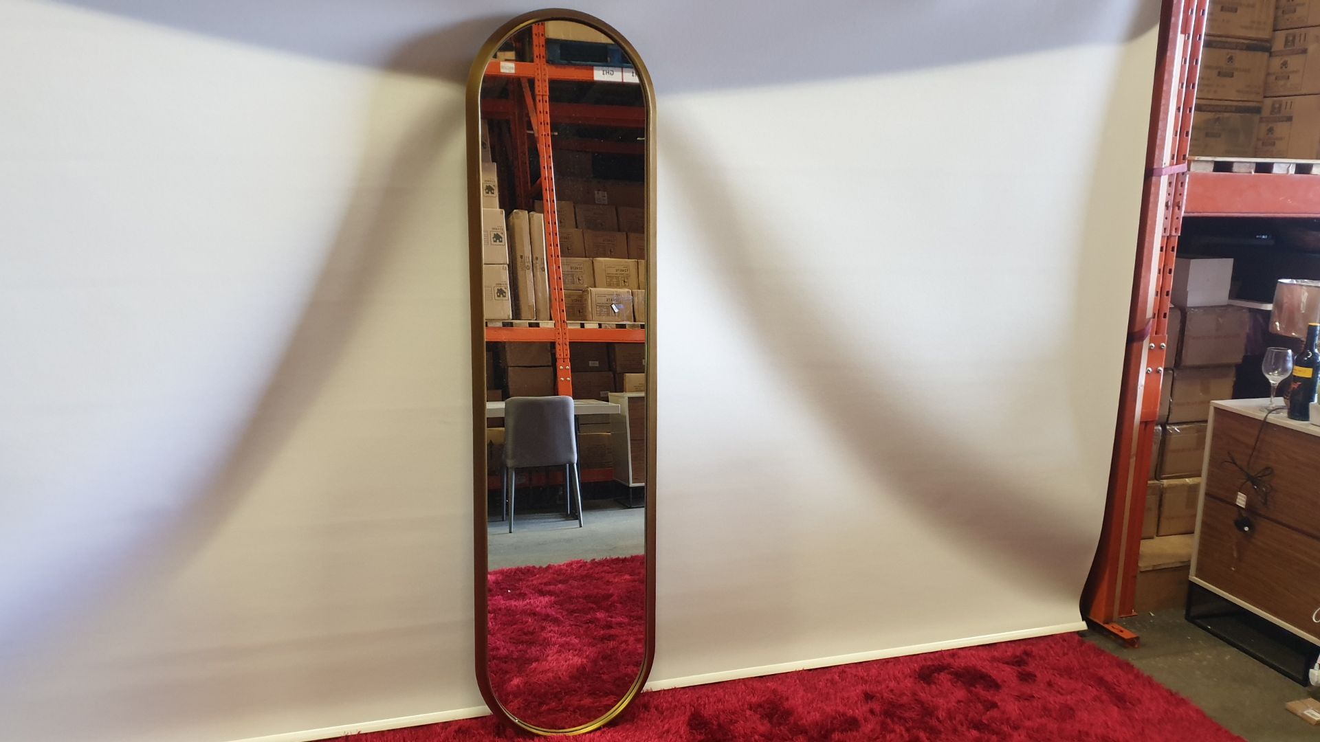 BRAND NEW BOXED LARGE GOLD TRIM WALL MIRROR WITH HANGING BARCKETS SIZE 500 X 96 X 1950 MM RRP £399.