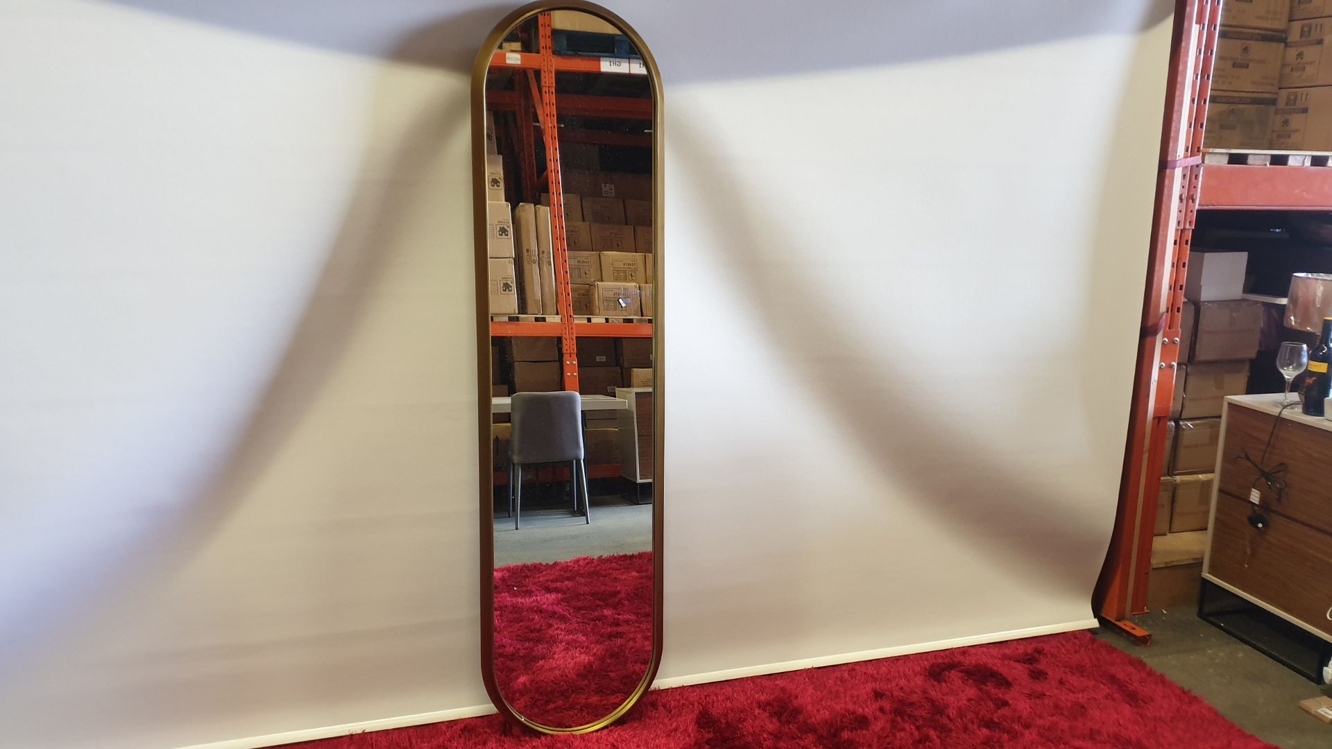 BRAND NEW BOXED LARGE GOLD TRIM WALL MIRROR WITH HANGING BARCKETS SIZE 500 X 96 X 1950 MM RRP £399.