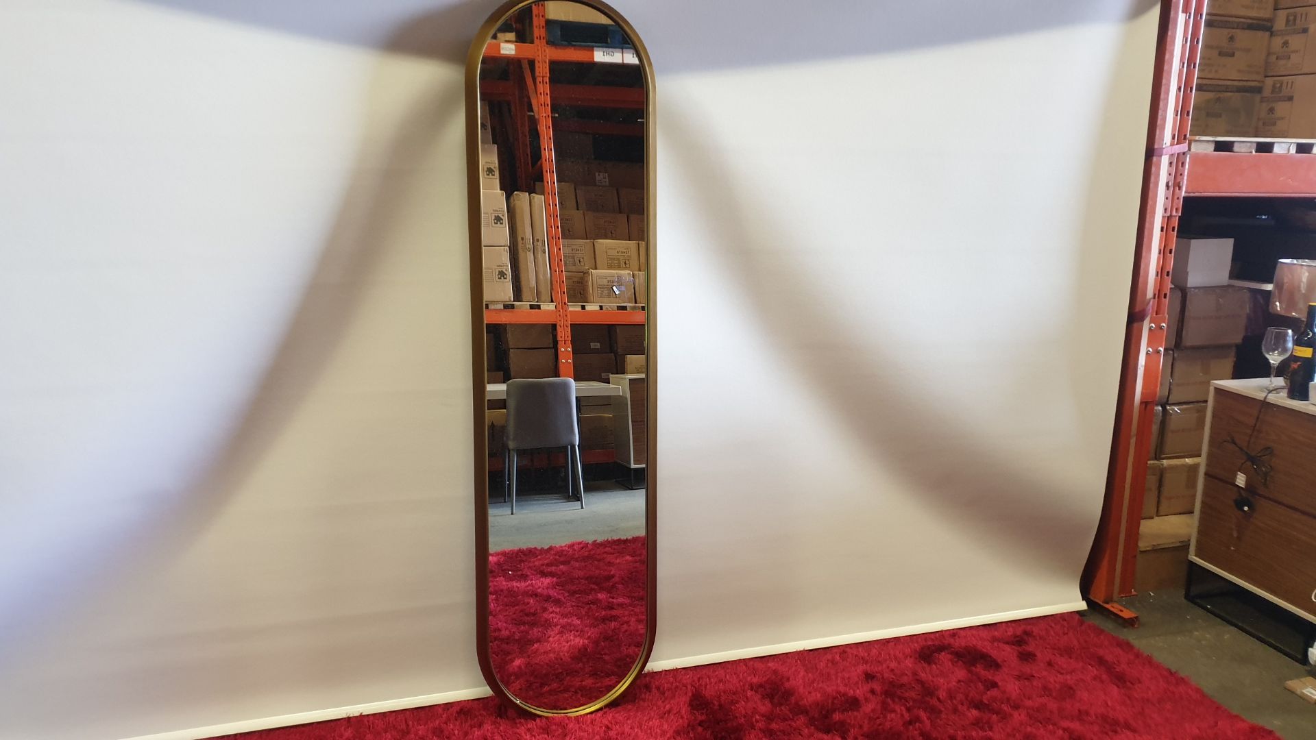 BRAND NEW BOXED LARGE GOLD TRIM WALL MIRROR WITH HANGING BARCKETS SIZE 500 X 96 X 1950 MM RRP £399.