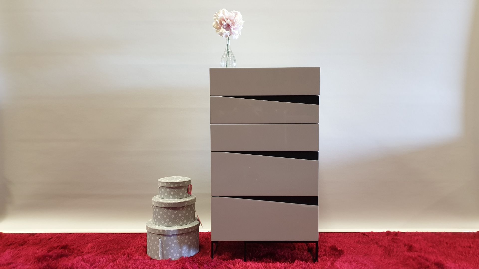 BRAND NEW 5 DRAWER HIGH GLOSS AVORIO MDF TALL BOY SOFT CLOSE DRESSER 595 X 411 X 1109MM RRP £379