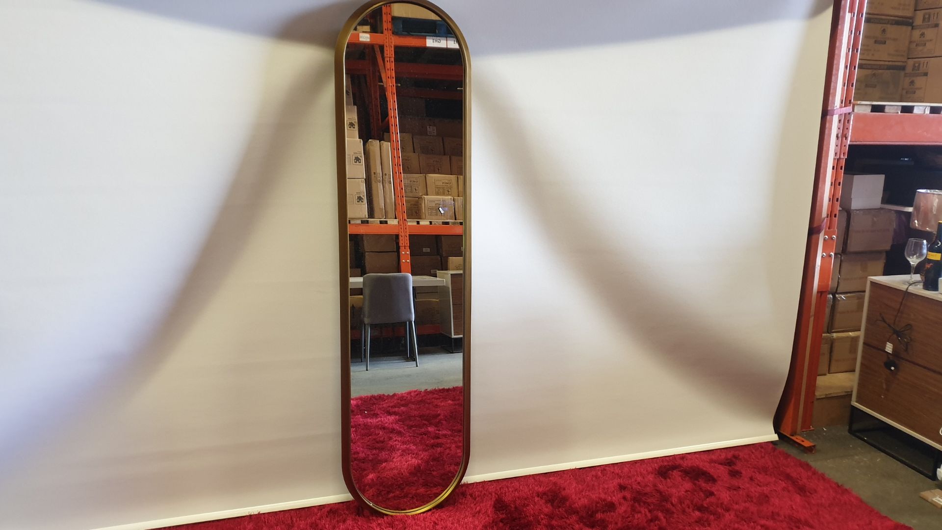 BRAND NEW BOXED LARGE GOLD TRIM WALL MIRROR WITH HANGING BARCKETS SIZE 500 X 96 X 1950 MM RRP £399.