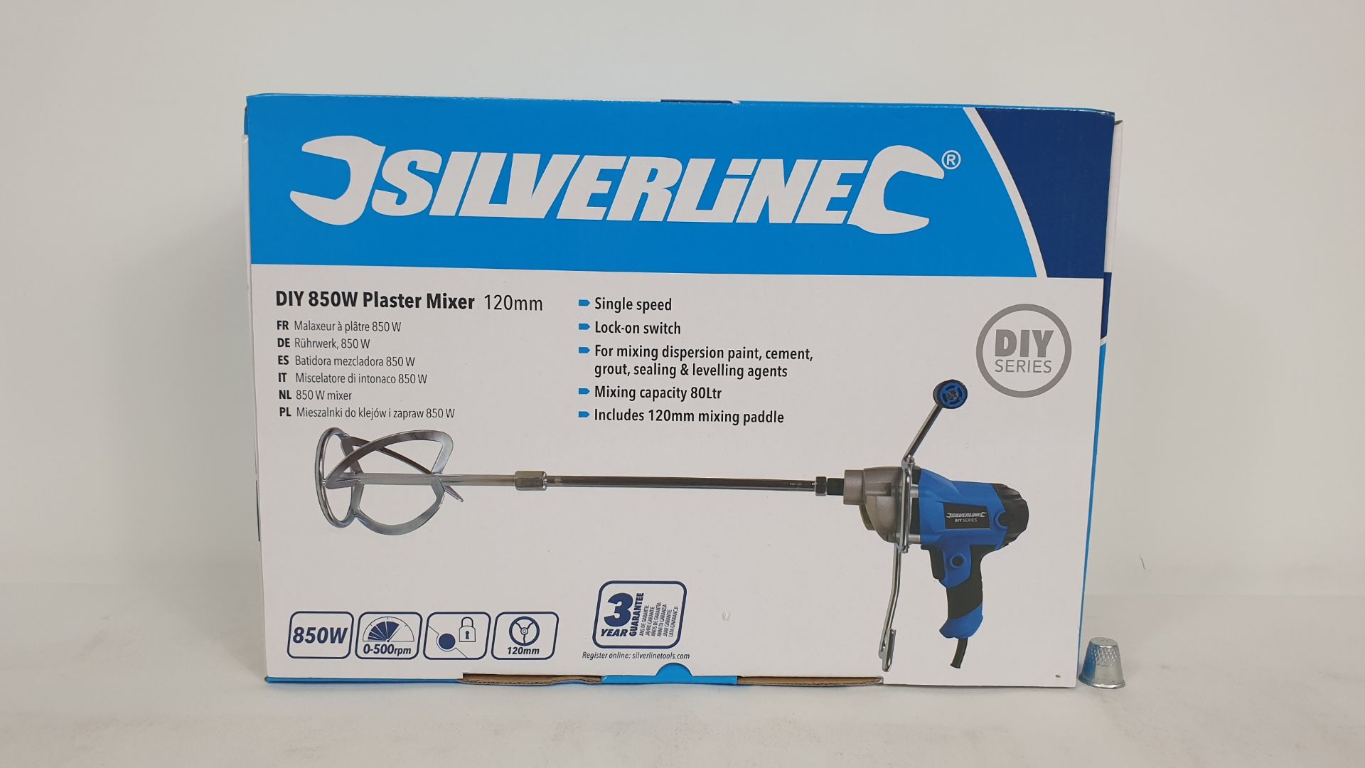 3 X SILVERLINE DIY 850W PAINT / CEMENT / PLATER MIXERS WITH 120MM DIA PADDLE, 80 LITRE CAPABILITY (