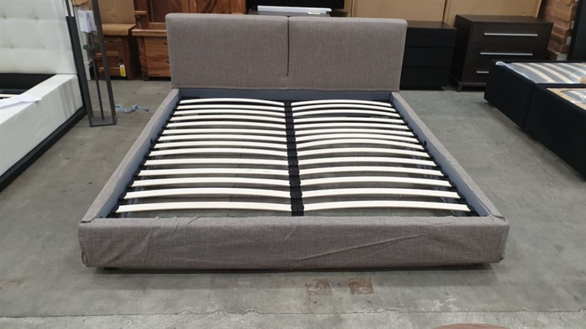 BRAND NEW BOXED UPHOLSTERED MDF OAT/BROWN BED 1500 X 2000MM RRP £1249