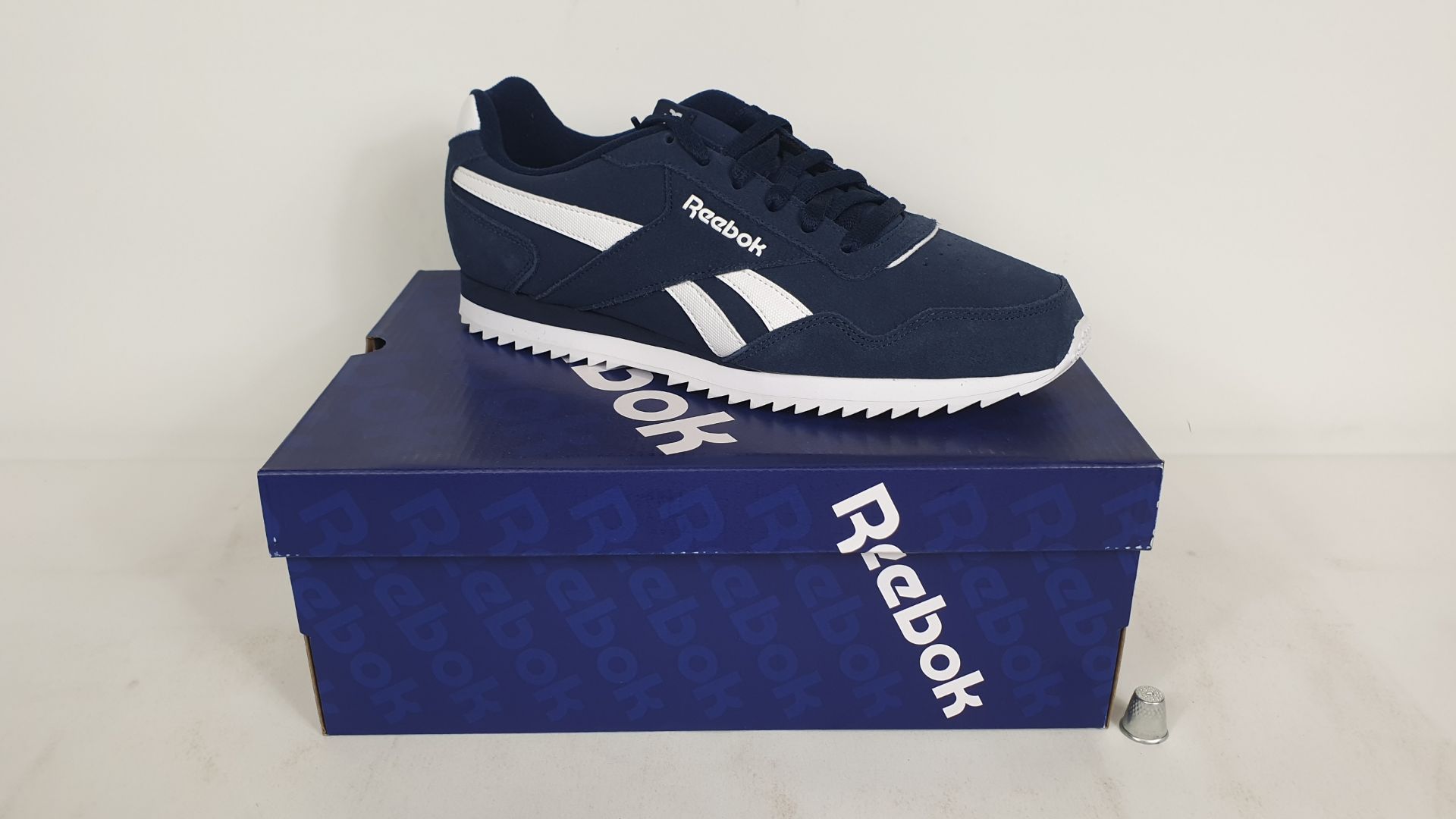 6 X PAIRS OF REEBOK TRAINERS ROYAL GLIDE COLLEGIATE NAVY / WHITE SIZE 9.5 - BRAND NEW AND BOXED
