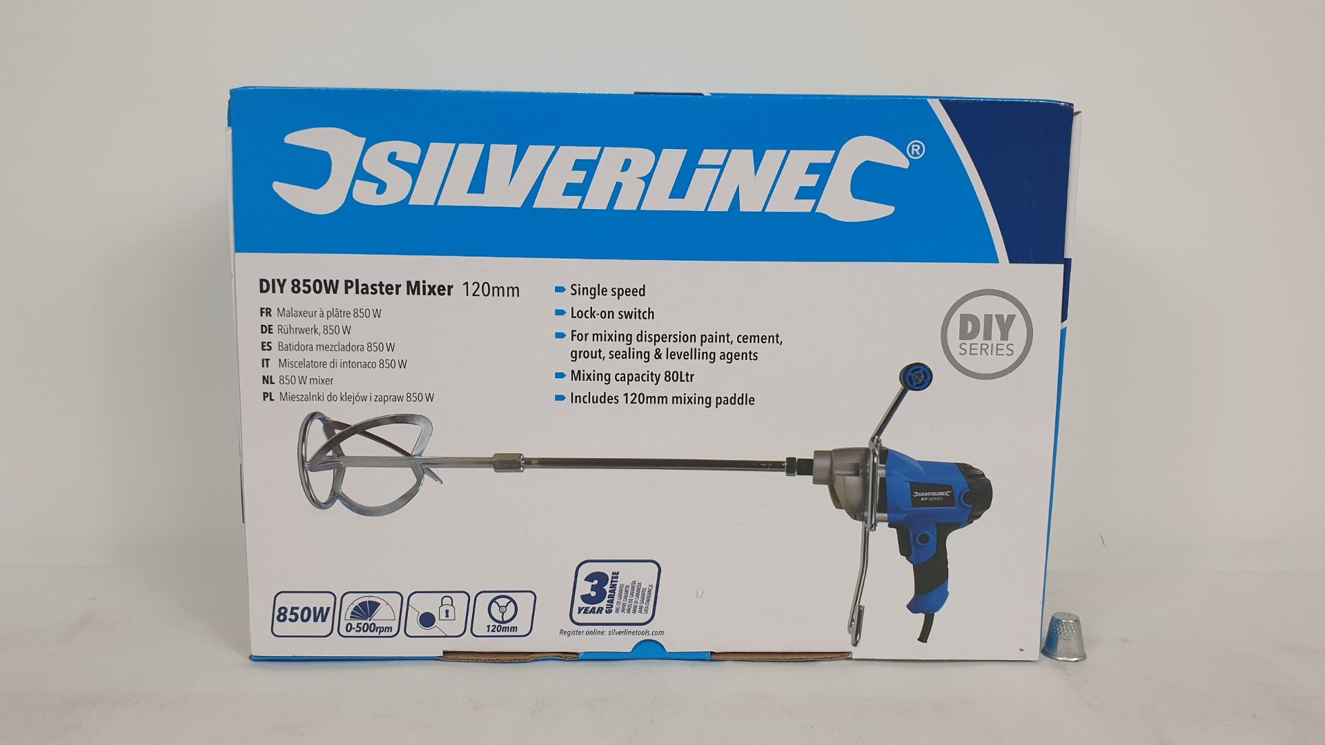 3 X SILVERLINE DIY 850W PAINT / CEMENT / PLATER MIXERS WITH 120MM DIA PADDLE, 80 LITRE CAPABILITY (