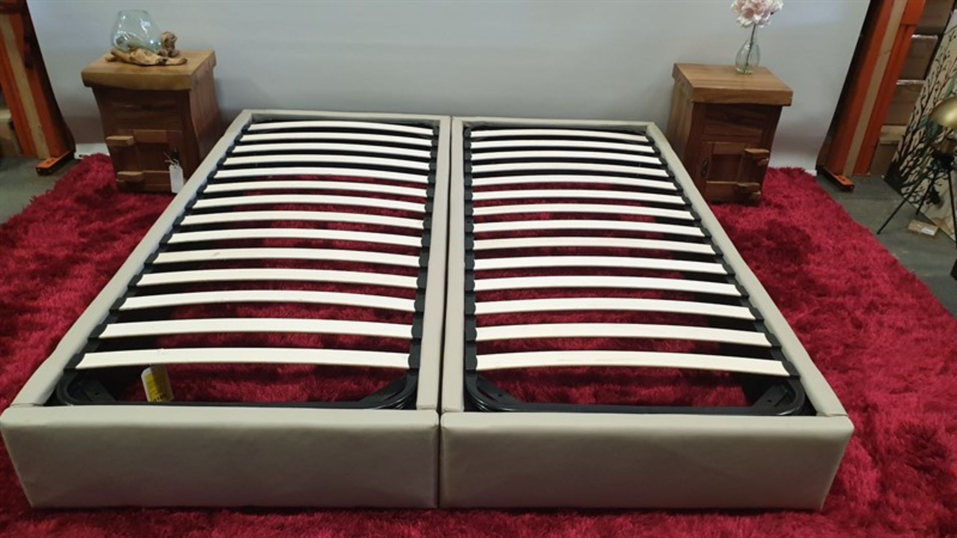 BRAND NEW BOXED RIYADH PROJECT GREY LEATHER DOUBLE BED BASE. RRP £795.00