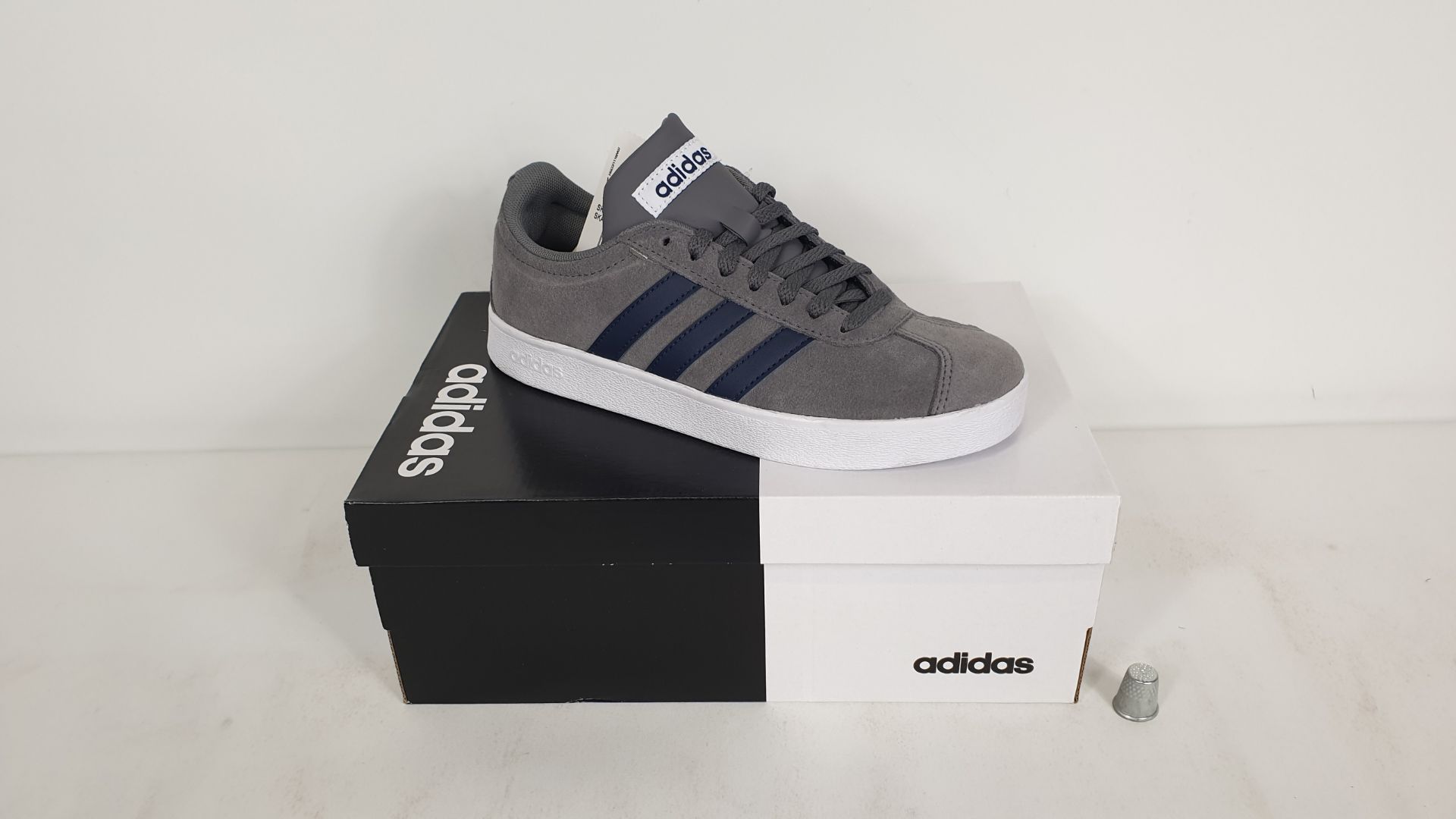 5 X PAIRS OF ADIDAS TRAINERS VL COURT 2.0 GREY / BLUE SIZE 3.5 - BRAND NEW AND BOXED
