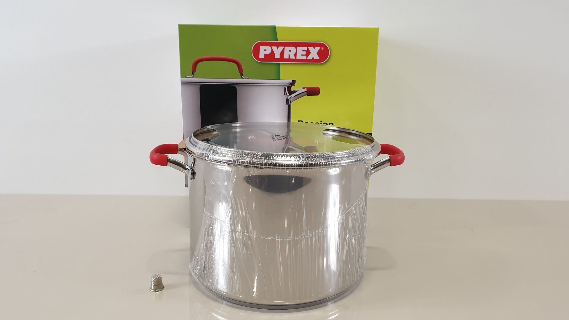 6 X PYREX PASSION STAINLESS STEEL STOCKPOTS WITH GLASS LIDS 24CM 7.8 LITRE CAPACITY (IN 3 CARTONS)