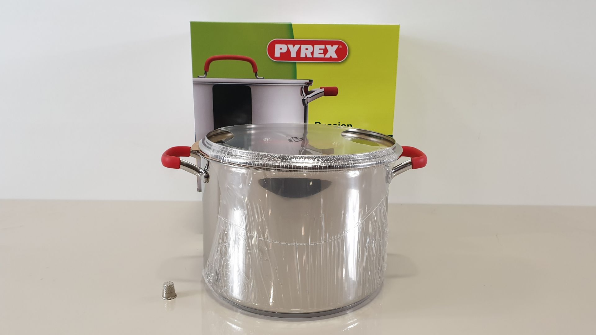 6 X PYREX PASSION STAINLESS STEEL STOCKPOTS WITH GLASS LIDS 24CM 7.8 LITRE CAPACITY (IN 3 CARTONS)