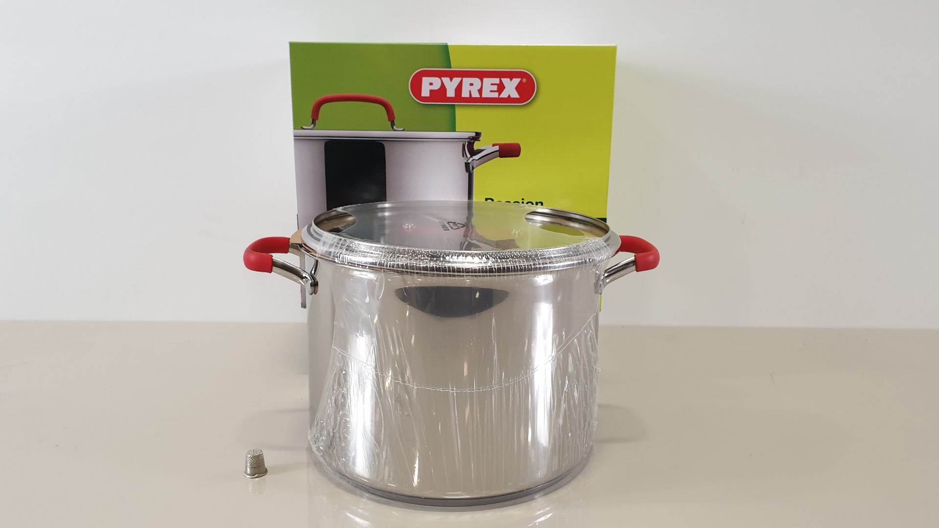 6 X PYREX PASSION STAINLESS STEEL STOCKPOTS WITH GLASS LIDS 24CM 7.8 LITRE CAPACITY (IN 3 CARTONS)