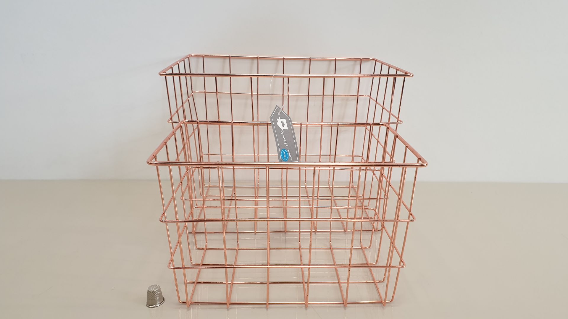 16 X SETS OF 2 COPPER WIRE BASKETS - IN 4 CARTONS