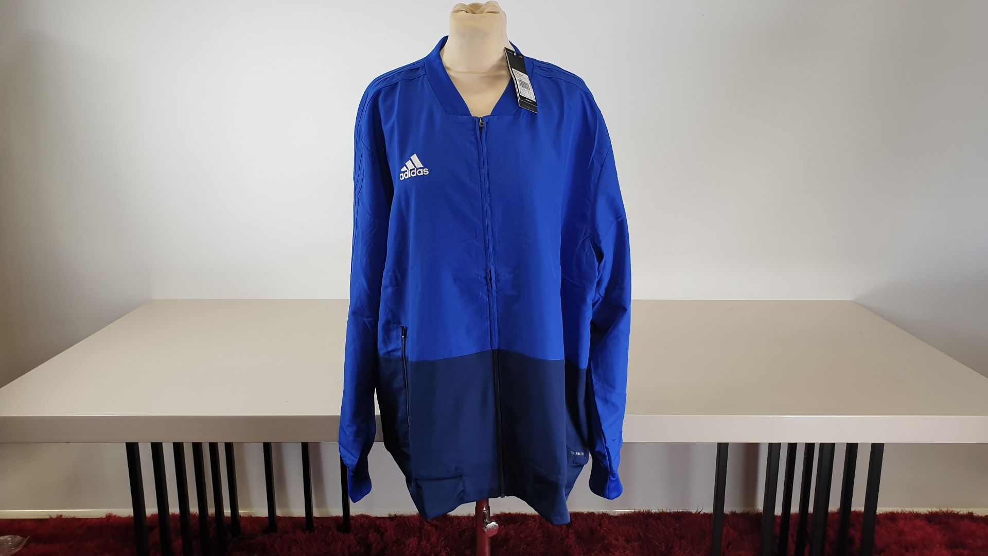(LOT FOR THURSDAY 28TH MAY AUCTION) 8 X BRAND NEW ADIDAS MID BLUE / WHITE TRACKSUIT TOPS - CODE