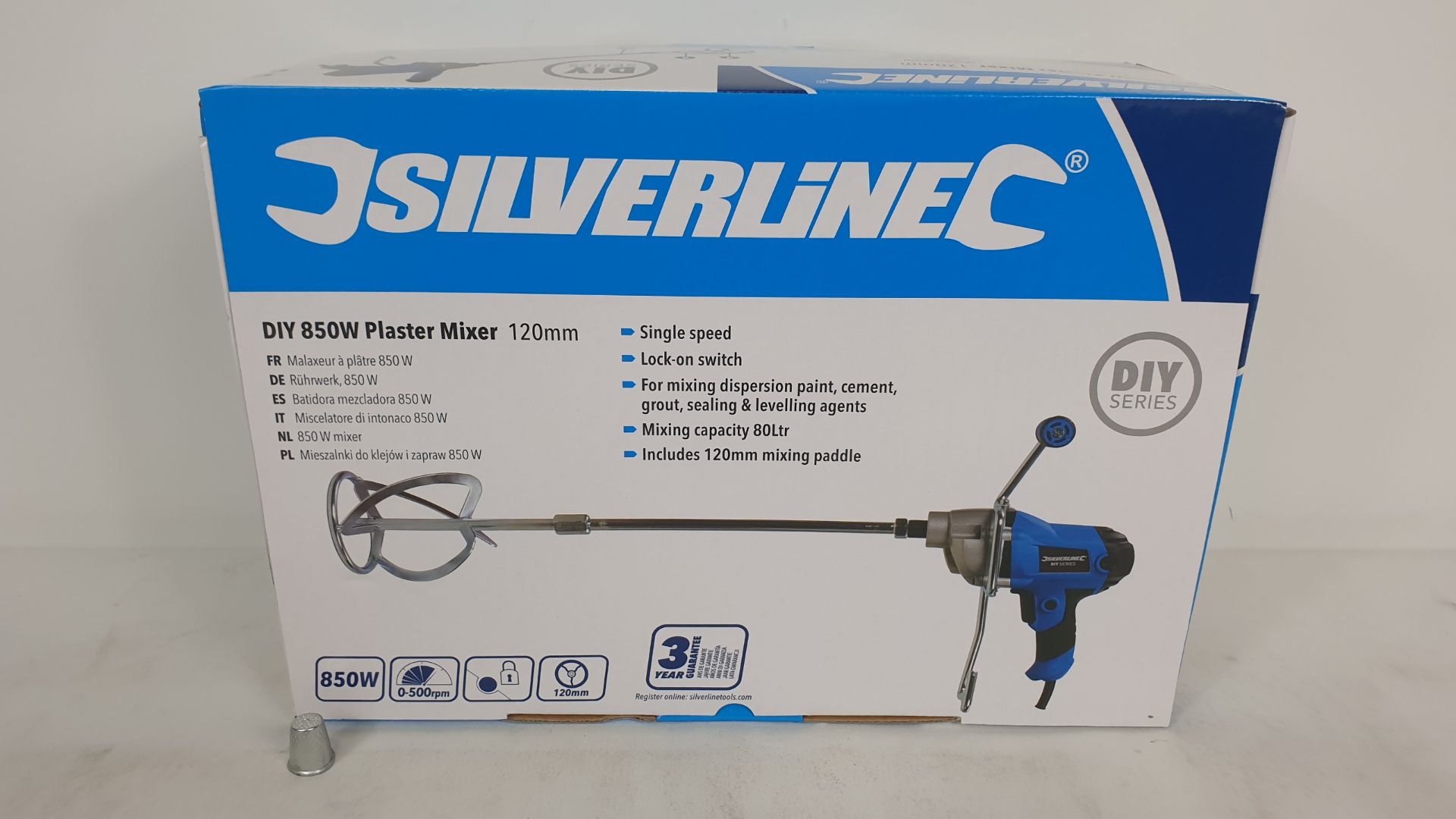 2 X BRAND NEW BOXED SILVERLINE DIY 850W PLASTER MIXER (120MM PADDLE) SINGLE SPEED WITH LOCK ON