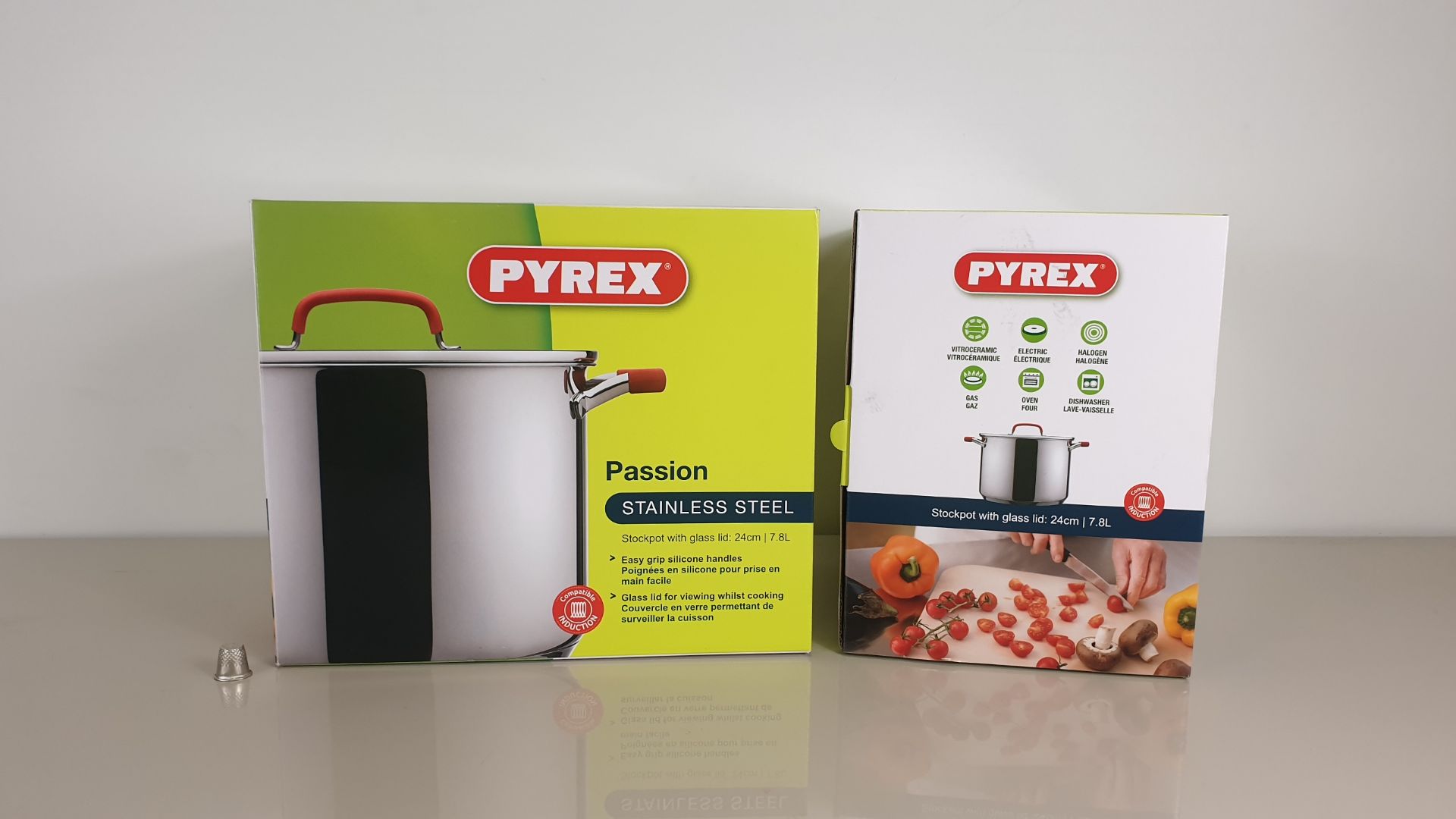 8 X BRAND NEW BOXED PYREX PASSION STAINLESS STEEL STOCKPOT WITH GLASS LID - 24CM / 7.8L - IN 4