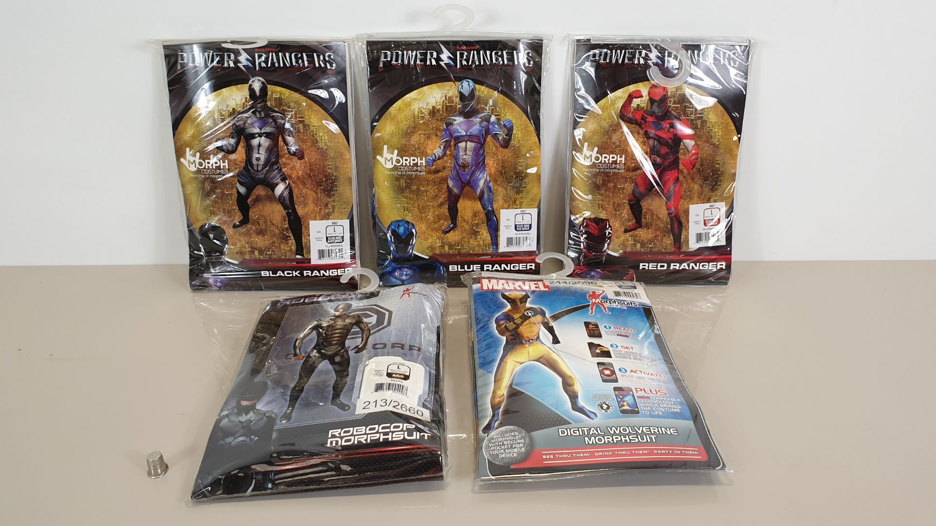 10 X ASSORTED MORPHSUITS IN SIZE LARGE (3 X ROBOCOP, 3 X WOLVERINE, 4 X POWER RANGER - 2 BLACK, 1